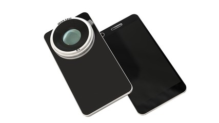 smartphone with system camera lens - smartphone film and photo concept - 3d rendering