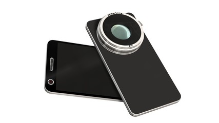 smartphone with system camera lens - smartphone film and photo concept - 3d rendering