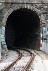 Fototapeta na wymiar Bahnschienen die in einen Tunnel führen