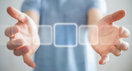 Businessman surfing on internet with digital tactile interface 3D rendering