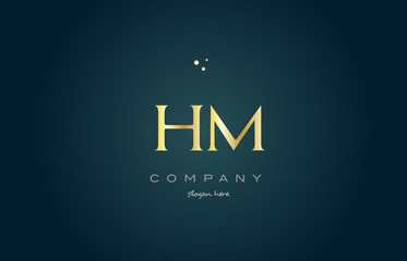 hm h m  gold golden luxury alphabet letter logo icon template