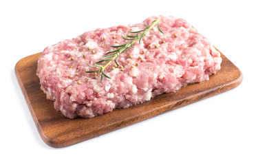 minced pork on white background