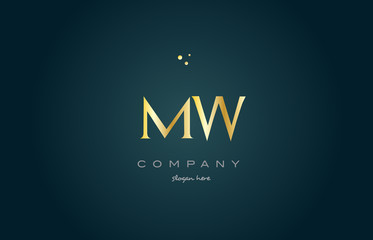 mw m w  gold golden luxury alphabet letter logo icon template