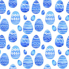 seamless texture with Easter eggs on a white background, watercolor