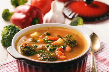 Vegetable soup goulash with meat.