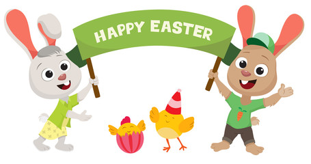 Cute  rabbit with easter eggs.