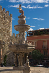 Fototapeta premium TAORMINA, ITALY- January 04, 2017: Amazing fountain “Centaur” - a symbol of the city. Sicily. Italy