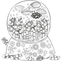 Snowball with tribal feathers forest and snow.