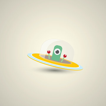 vector flat funny orange alien spaceship logo