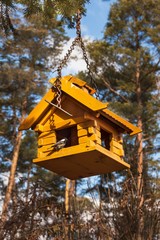 Birdhouse in the woods. Food for small birds.
