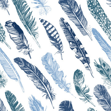 seamless pattern with hand drawn feathers