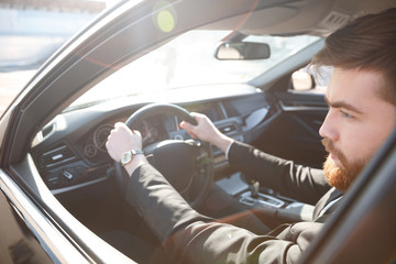 Cropped image of Bearded man driving car