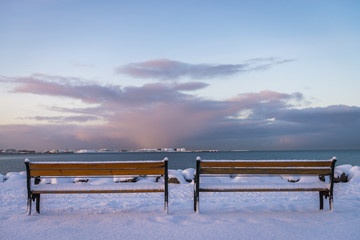 Benches in Reykjavik during winter