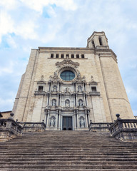 Fototapeta premium Catedral de Santa Maria de Gerona, view from the steps, Barcelona, Spain, Catalonia