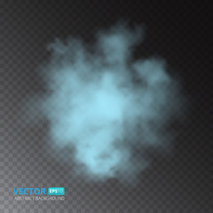 Blue color fog or smoke isolated on transparent background. Vector illustration for your design.