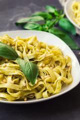 Fettuccine pasta with pesto sauce