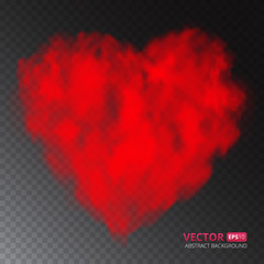 Red heart of fog or smoke isolated on transparent background. Vector illustration for your design.