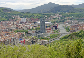 Fototapeta na wymiar View from Artxanda Mountain of the center city of Bilbao in Northern Spain