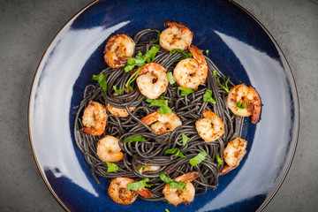 Black pasta with shrimps