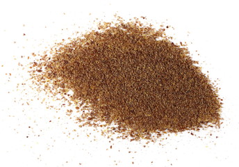 Milled flaxseed isolated on white background, clipping path, top view