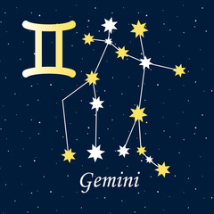constellation Gemini zodiac horoscope astrology stars night illustration vector