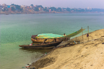 October 31, 2014: Boats by the coast of Varanasi, India