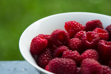 raspberries in a white plate
