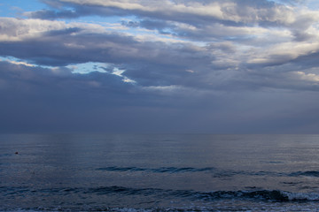 sea, shore, at sunset