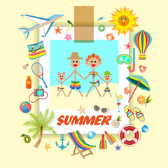 Pictures and shells on Beautiful seaside background.