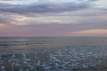 sea, shore, at sunset
