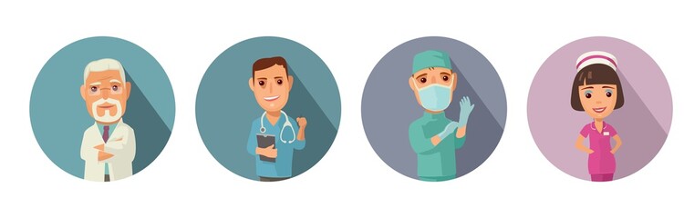 Male, female doctor character set icon