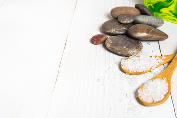 Spa still life with salt, stone and soap