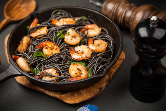 Black Pasta With Shrimps