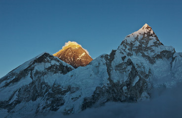 The last rays of the sun on Everest and Нуптце - Nepal