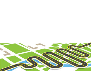 A winding road with markings. View in perspective with shadow. It is located diagonally. Local map. illustration