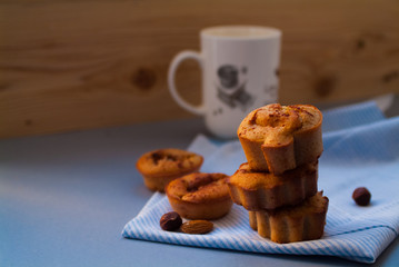 tea time - muffins on a blue background, сup