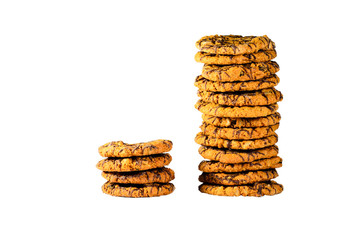 Stack of the chocolate chip cookies isolated on white