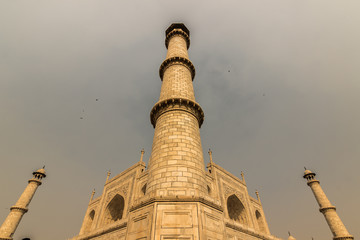 November 02, 2014: One of the Minarets of the Taj Mahal, one of the Wonders of the World in Agra,...