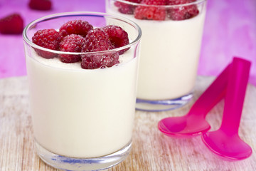 Panna cotta with raspberries