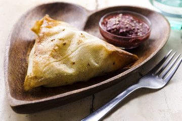 Chicken calzone pastry with dip