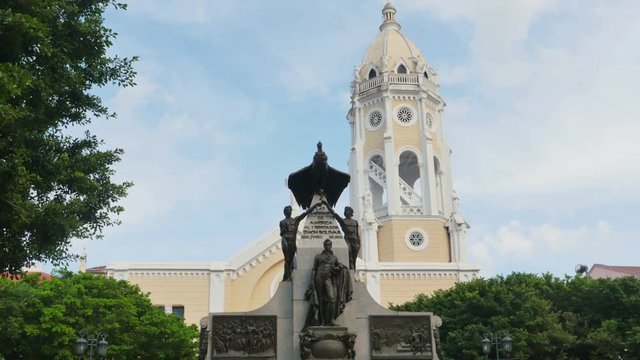establishing shot of san francisco church panama old town casco viejo