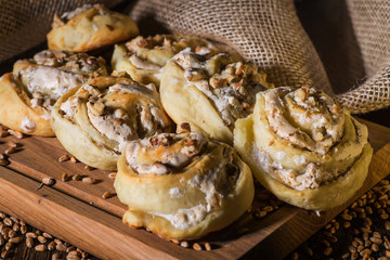 freshly baked   cookies on rustic wooden table