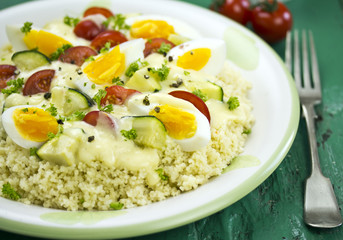 Egg vegetable ragout with couscous 