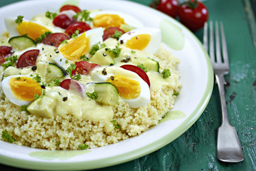 Egg vegetable ragout with couscous 
