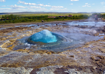 The initial phase of the eruption of the geyser - Iceland