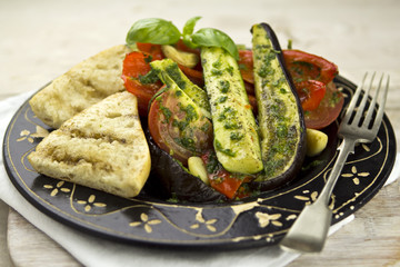  Ratatouille with aubergine, courgette, red pepper and tomatoes