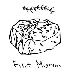 Filet Mignon Steak Cut Vector Isolated On White Background. Outline