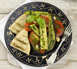  Ratatouille with aubergine, courgette, red pepper and tomatoes