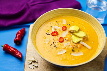 Thai red lentil  ginger, chilli  and coconut soup
