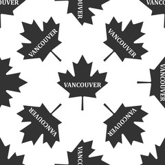 Canadian maple leaf with city name Vancouver icon seamless pattern on white background. Vector Illustration